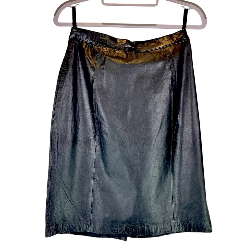 Vintage Express Compagnie International Leather Pencil Skirt Black Sz 2